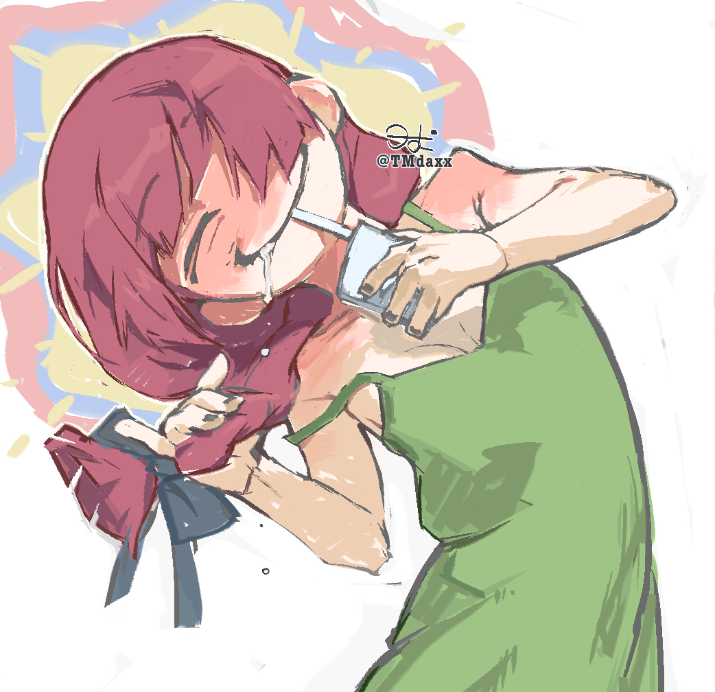 1girl, aura, black_bow, black_nails, blush, bocchi_the_rock!, bow, braid