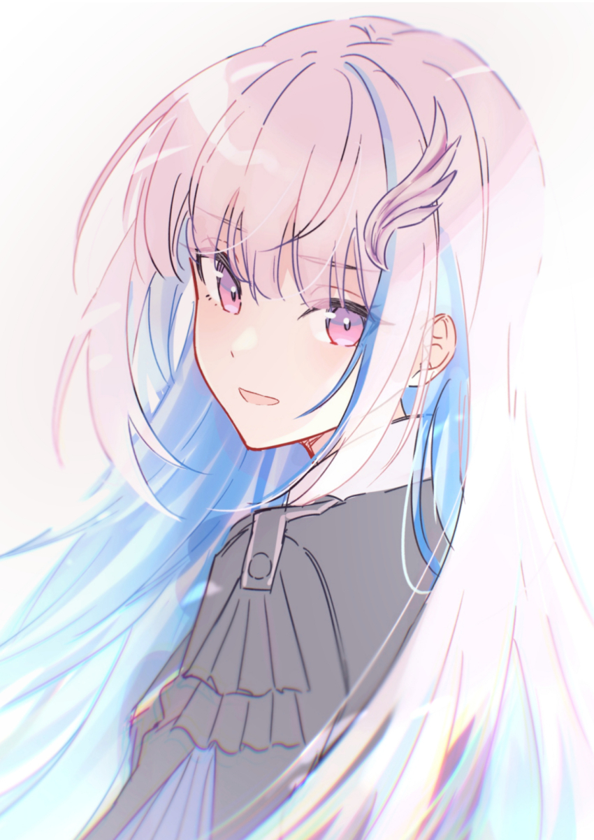 1girl, black_jacket, blue_hair, colored_inner_hair, commentary_request, from_side, hair_ornament, highres