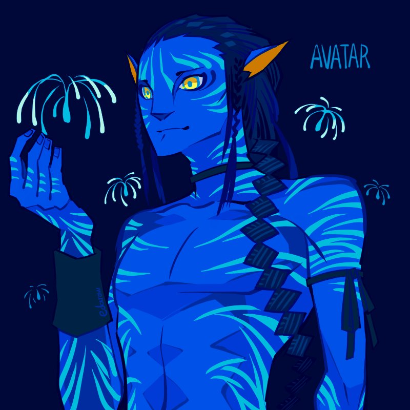 1boy, blue_background, blue_hair, blue_skin, blue_theme, body_markings, braid, colored_skin