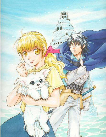 1boy, 1girl, blue_cape, cape, clay_s._anderson, closed_mouth, commentary_request, creature