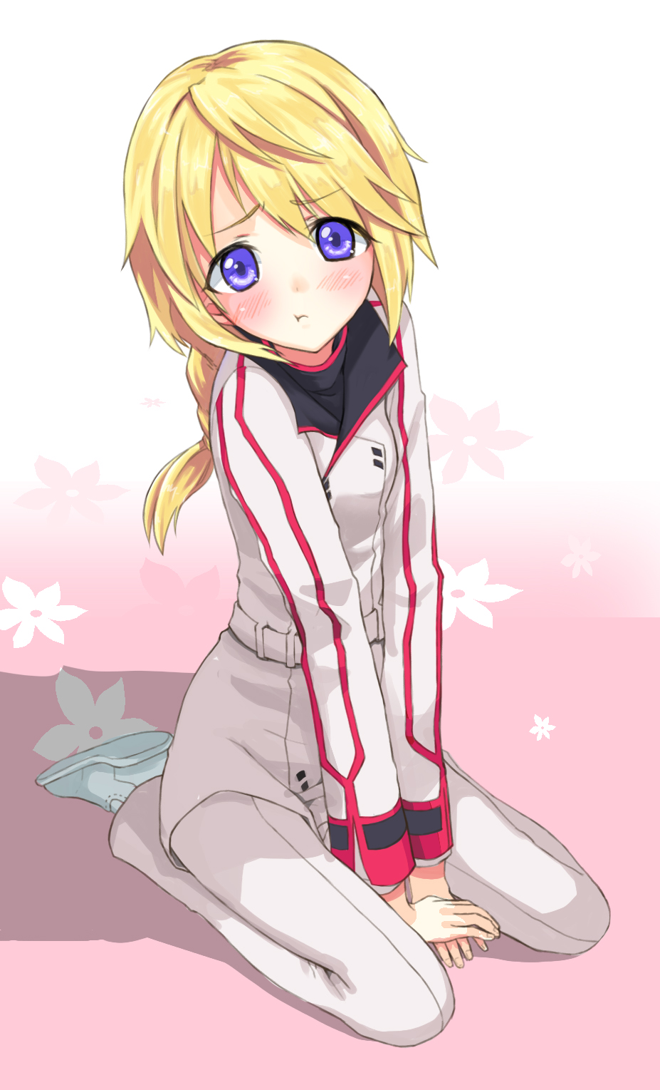 10s, 1girl, :t, blonde_hair, charlotte_dunois, female_focus, highres, infinite_stratos, kotoha_(pixiv83231), purple_eyes, solo