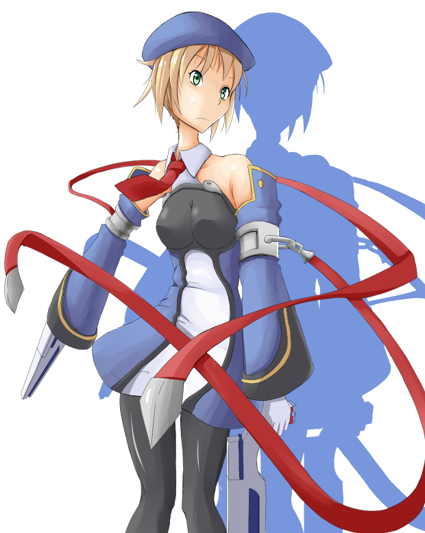 1girl, 2-kai_no_rinjin, arc_system_works, beret, black_thighhighs, blazblue, blonde_hair, detached_sleeves