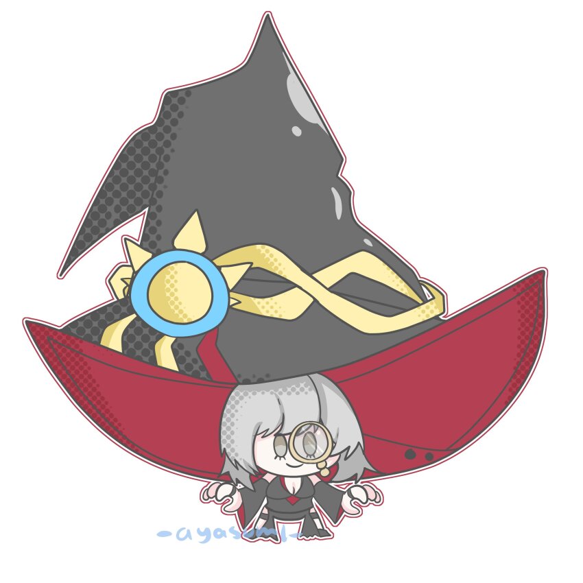 1girl, absurdres, artist_name, ayasumi_(ayaslayer416), breasts, chibi, cleavage, diabellstar_the_black_witch