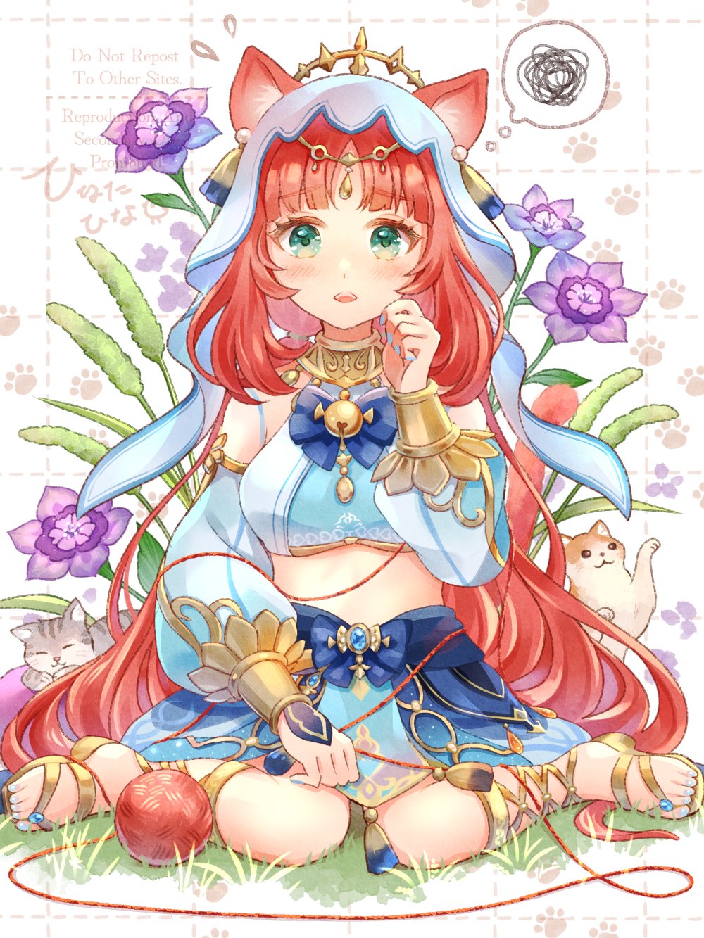 1girl, animal_ear_fluff, animal_ears, aqua_eyes, aqua_nails, blue_gem, blue_skirt, blush