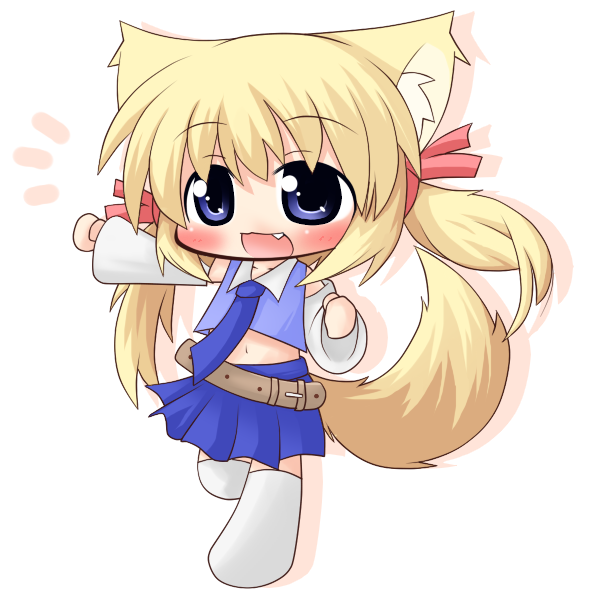 1girl, animal_ears, blush, chibi, detached_sleeves, fang, female_focus, fox_ears