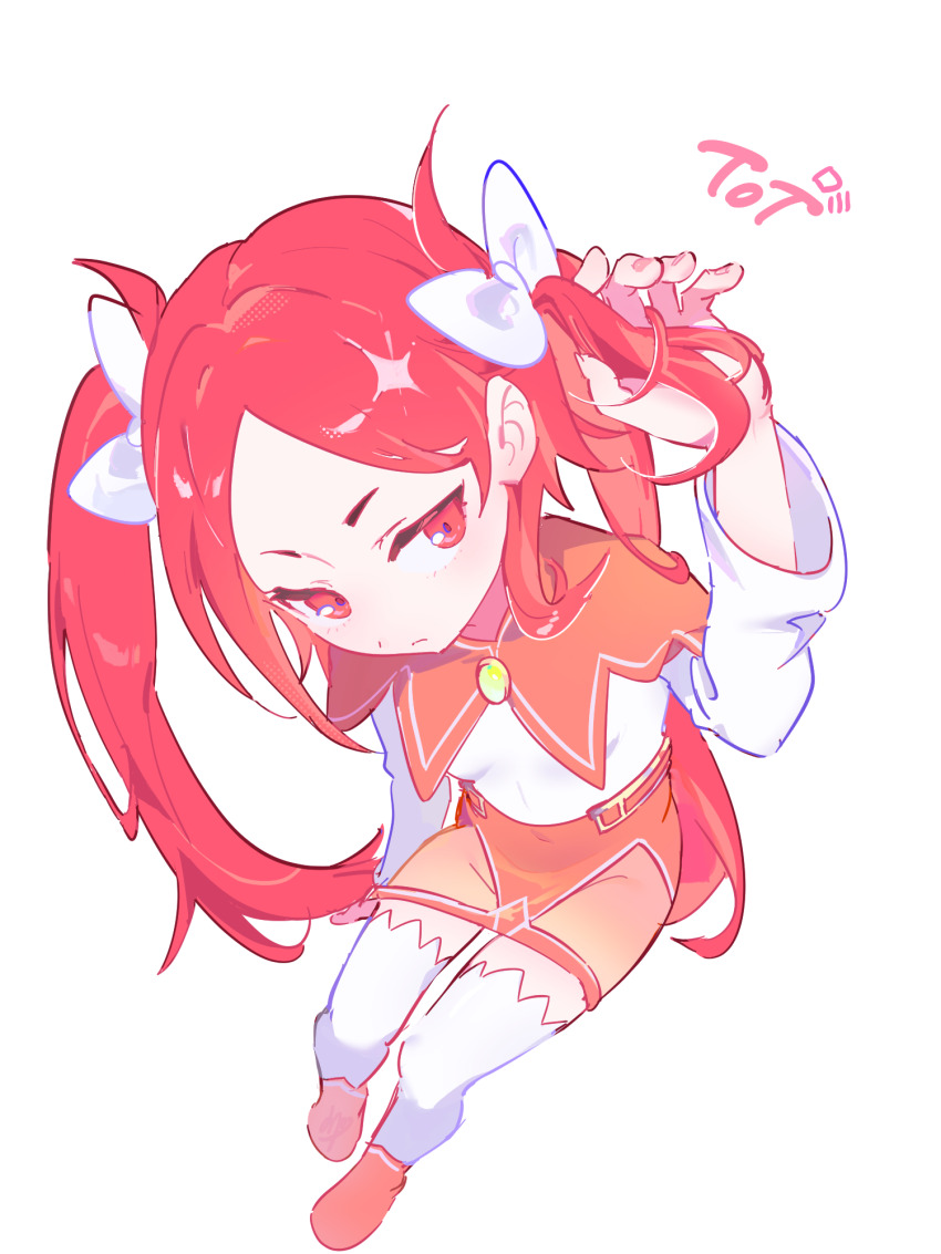 1girl, bow, capelet, highres, p2kkut, red_capelet, red_eyes, red_hair