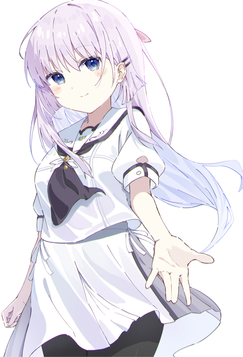 1girl, parallel_hairclips, absurdres, arm_at_side, ascot, black_ascot, black_pantyhose, blue_eyes