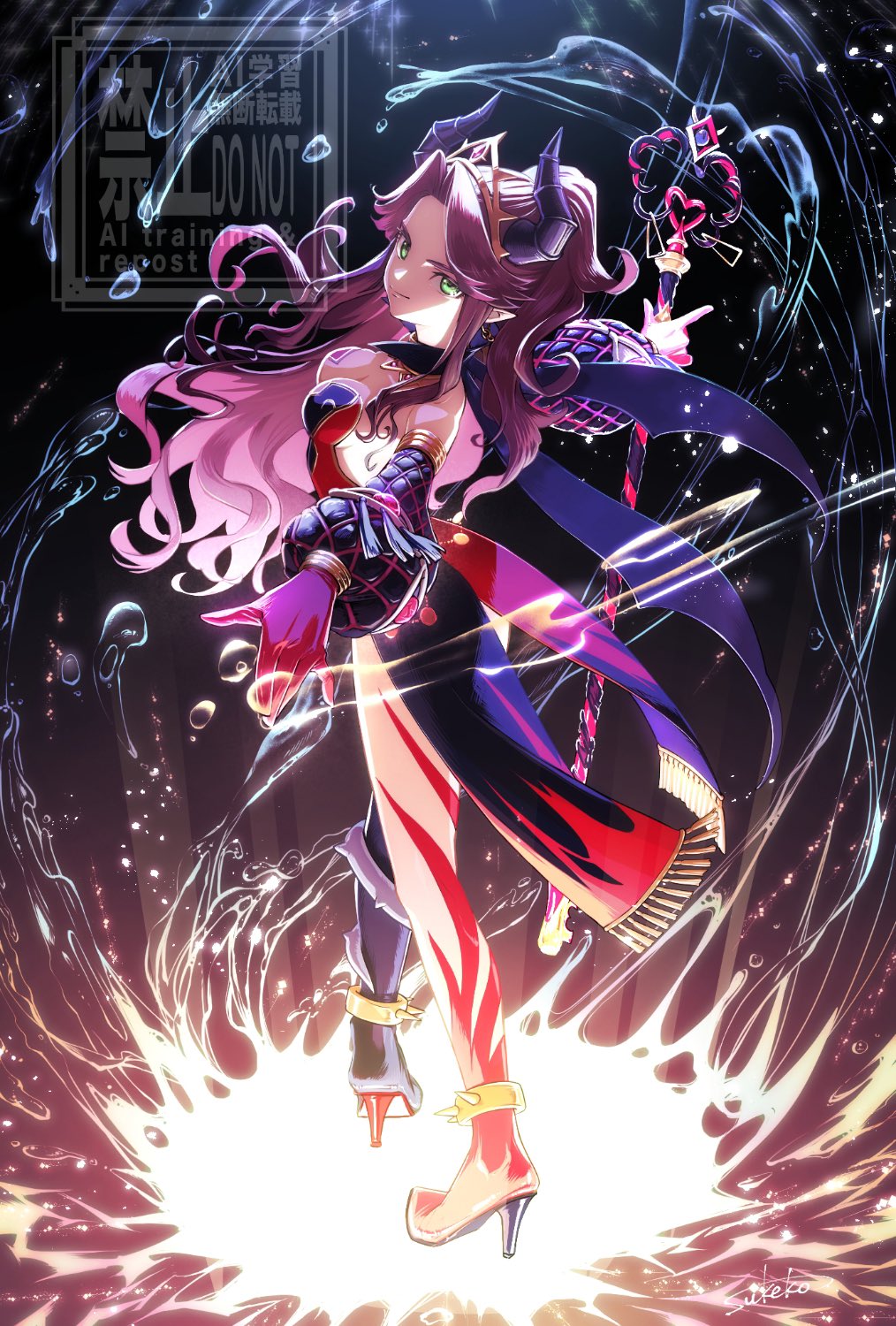 1girl, angela_(seiken_densetsu_3), anklet, artist_name, bare_shoulders, breasts, cleavage, crown