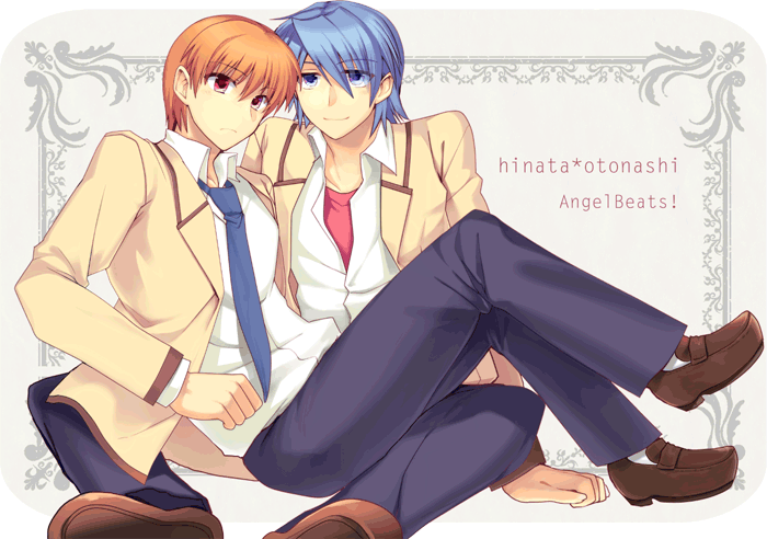 10s, 2boys, angel_beats!, blue_hair, brown_eyes, brown_hair, hinata_hideki, kirishita_yuuji