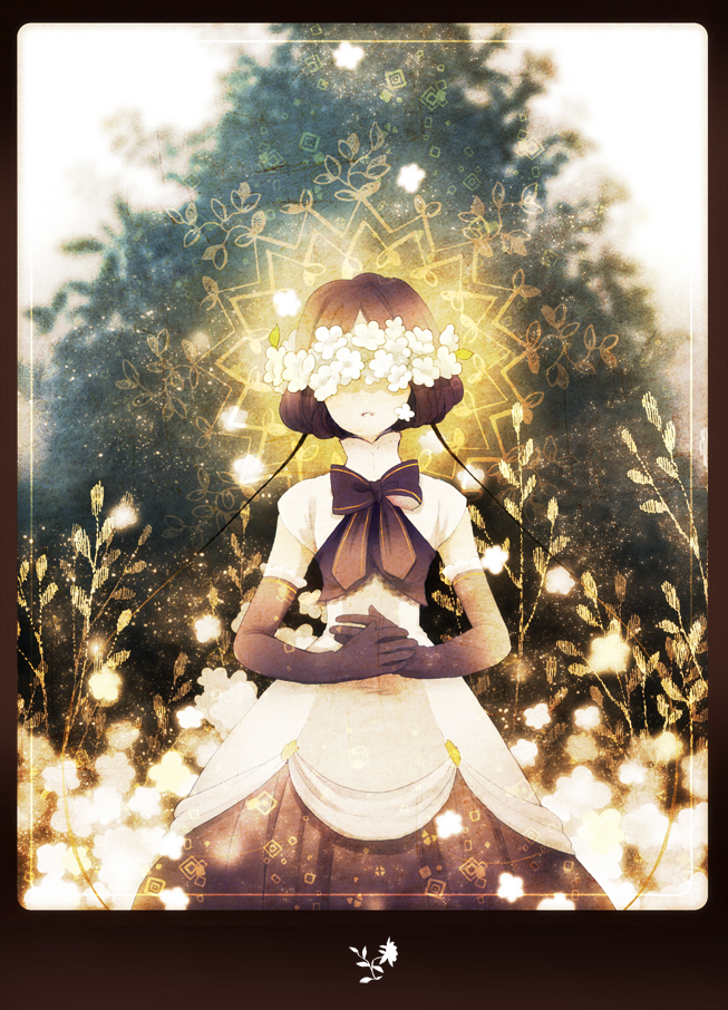 1girl, bow, dress, elbow_gloves, female_focus, flower, gloves, kuzira_kirara