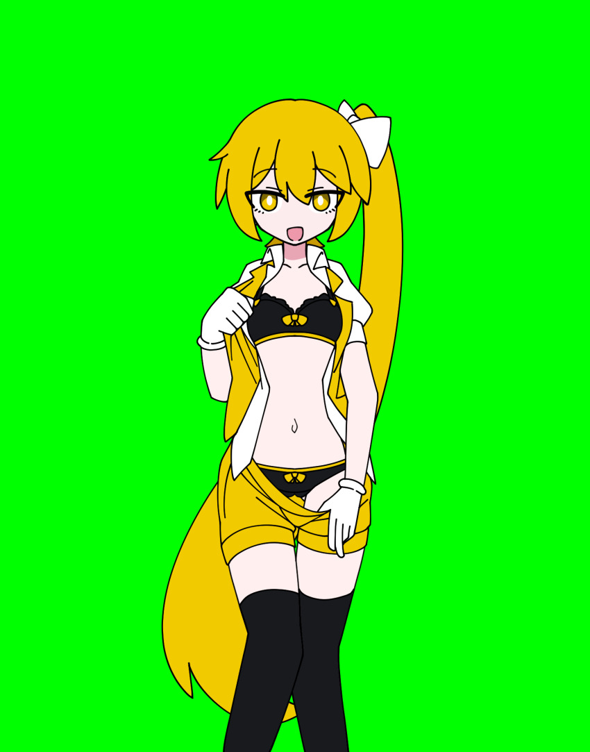 1girl, akita_neru, black_bra, black_panties, blonde_hair, bra, highres, mesmerizer_(vocaloid)