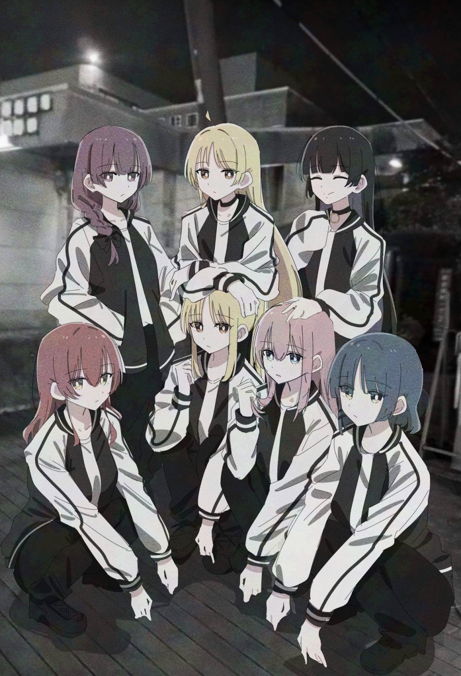 6+girls, 818_seki, black_pants, blonde_hair, blue_hair, bocchi_the_rock!, choker, gotoh_hitori