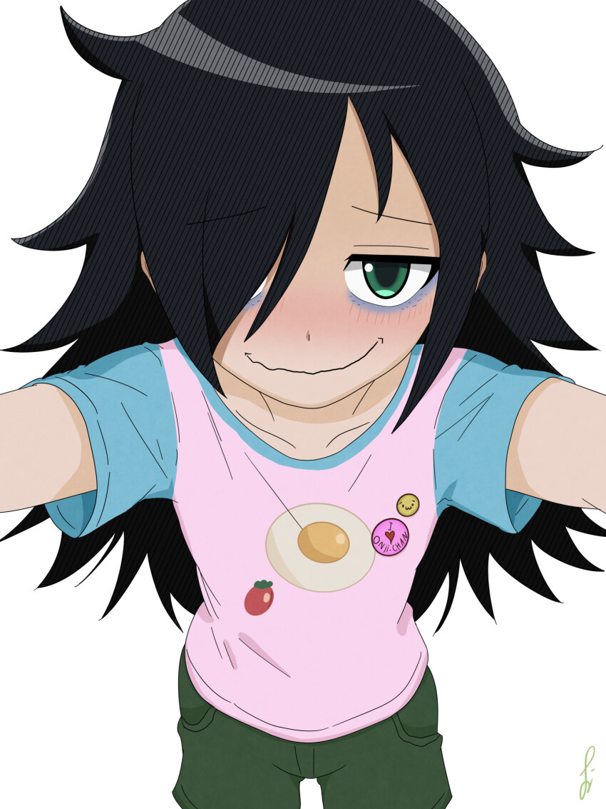 1girl, ahoge, bags_under_eyes, black_hair, blush, collarbone, facing_viewer, female_focus