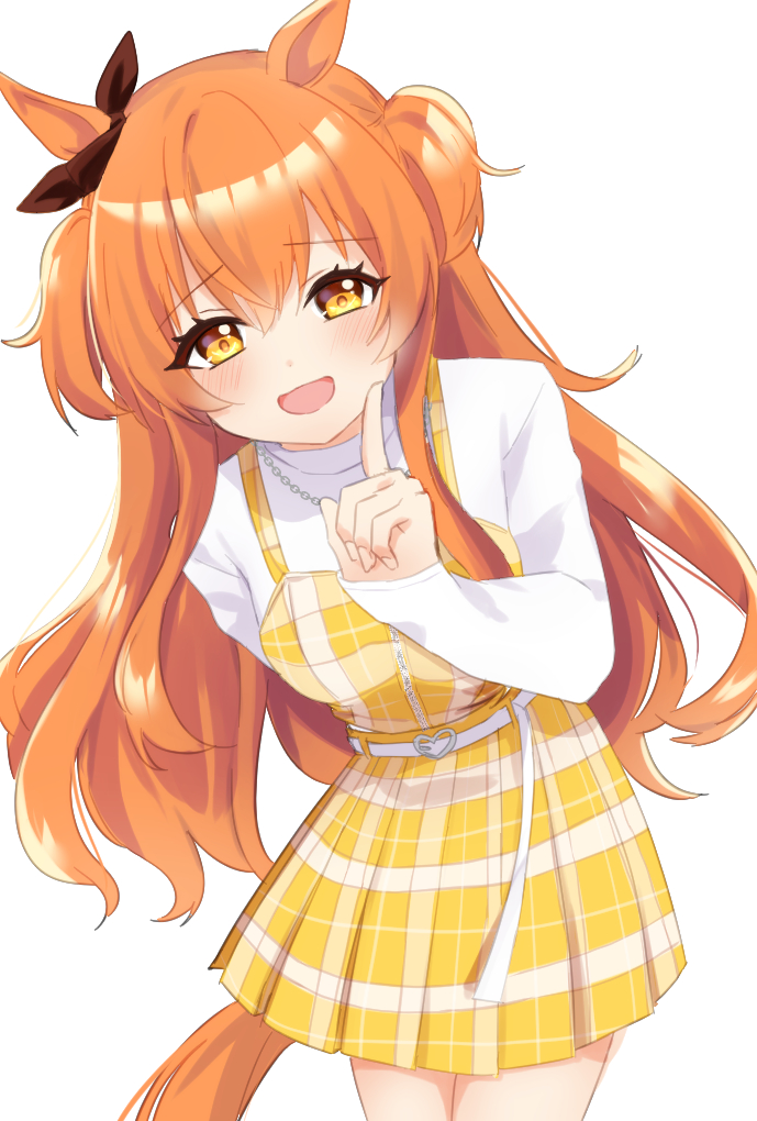 1girl, animal_ears, belt, blush, breasts, casual, hair_between_eyes, hair_ornament