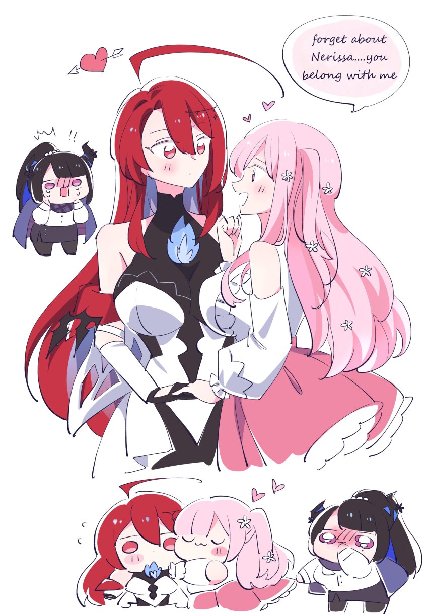 !, !!, 3girls, :3, :o, absurdres, blush, chibi