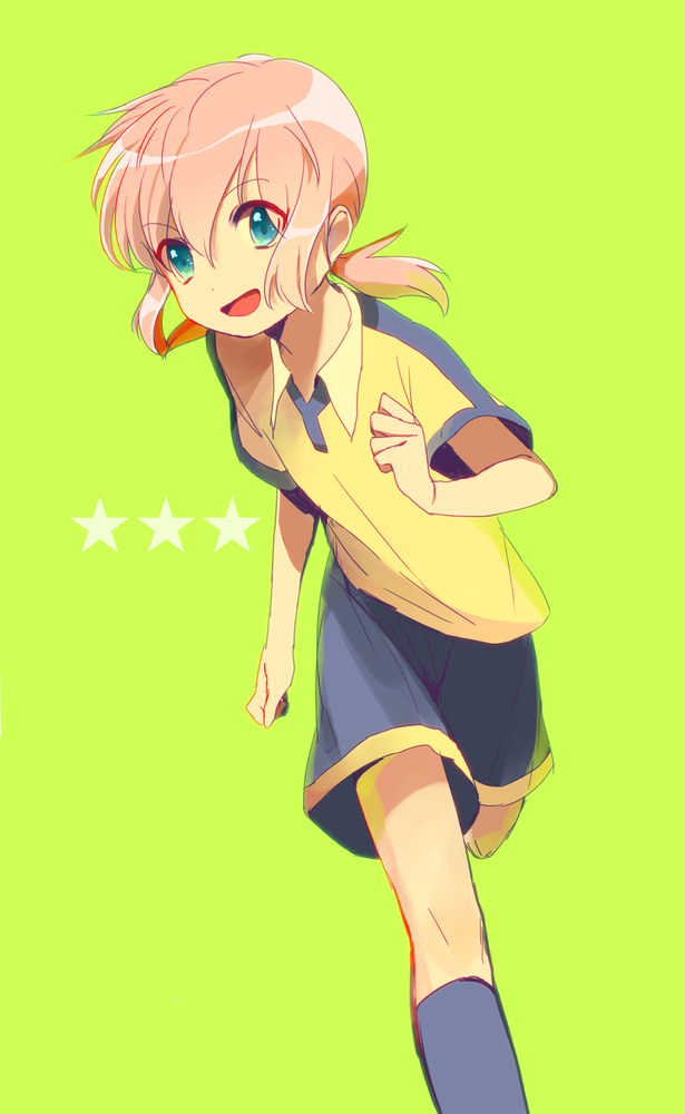 1boy, blue_eyes, green_background, image_sample, inazuma_eleven, inazuma_eleven_(series), inazuma_eleven_go, kangokun