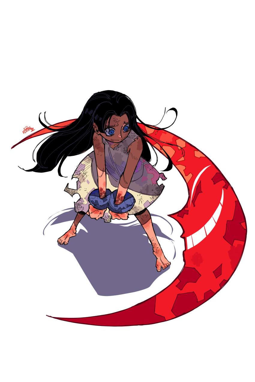 1boy, 1girl, absurdres, aged_down, barefoot, black_hair, blue_eyes, boa_hancock