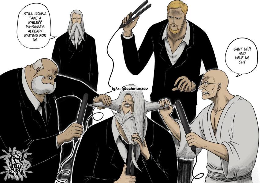 5boys, achmunzav, annoyed, artist_logo, bald, beard, birthmark, black_suit