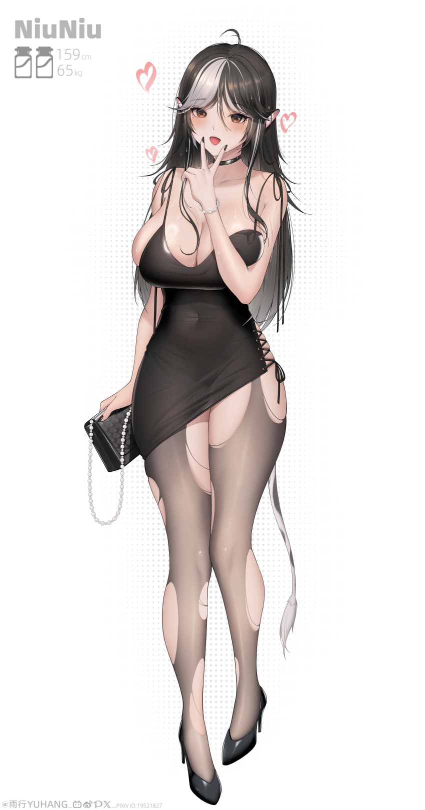 1girl, absurdres, ahoge, animal_ears, artist_name, bag, bilibili_logo, black_dress