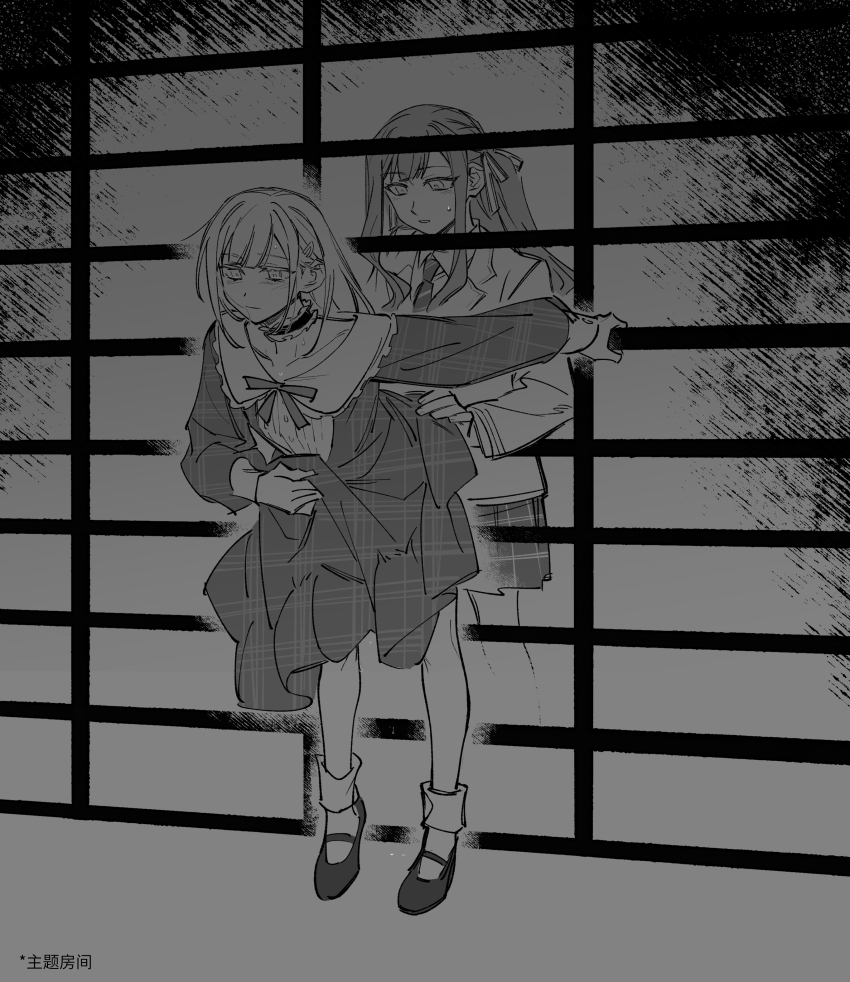 2girls, absurdres, arm_support, bang_dream!, bang_dream!_it's_mygo!!!!!, blazer, bobby_socks, buttons