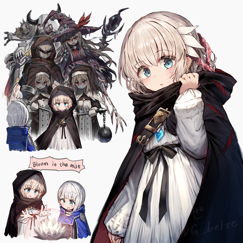 5boys, 5girls, armor, axe, ball_and_chain_(weapon), battle_axe, beize_(garbage), black_cloak