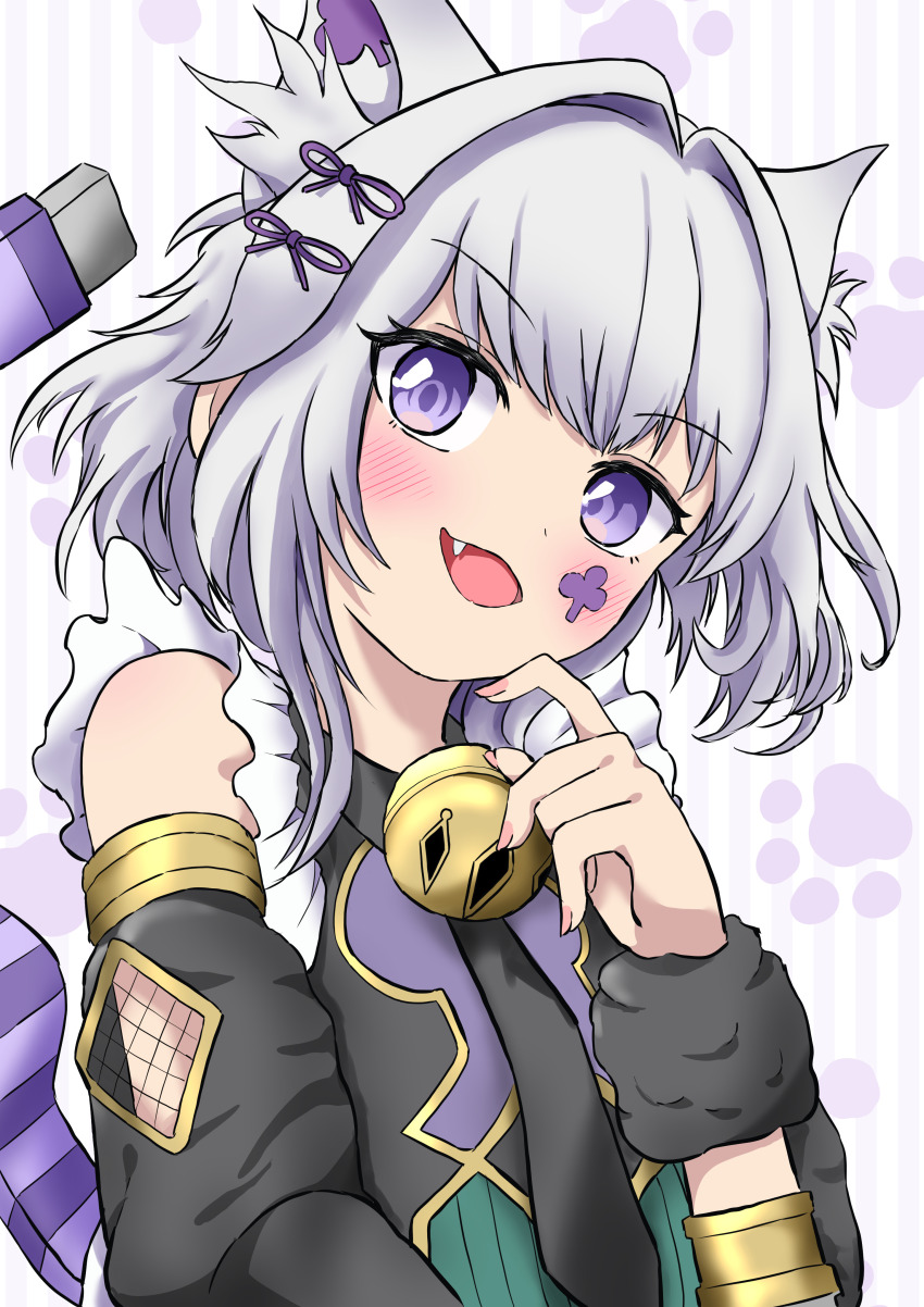 1girl, absurdres, animal_ears, animal_hands, ascot, bell, blush, cat_ears