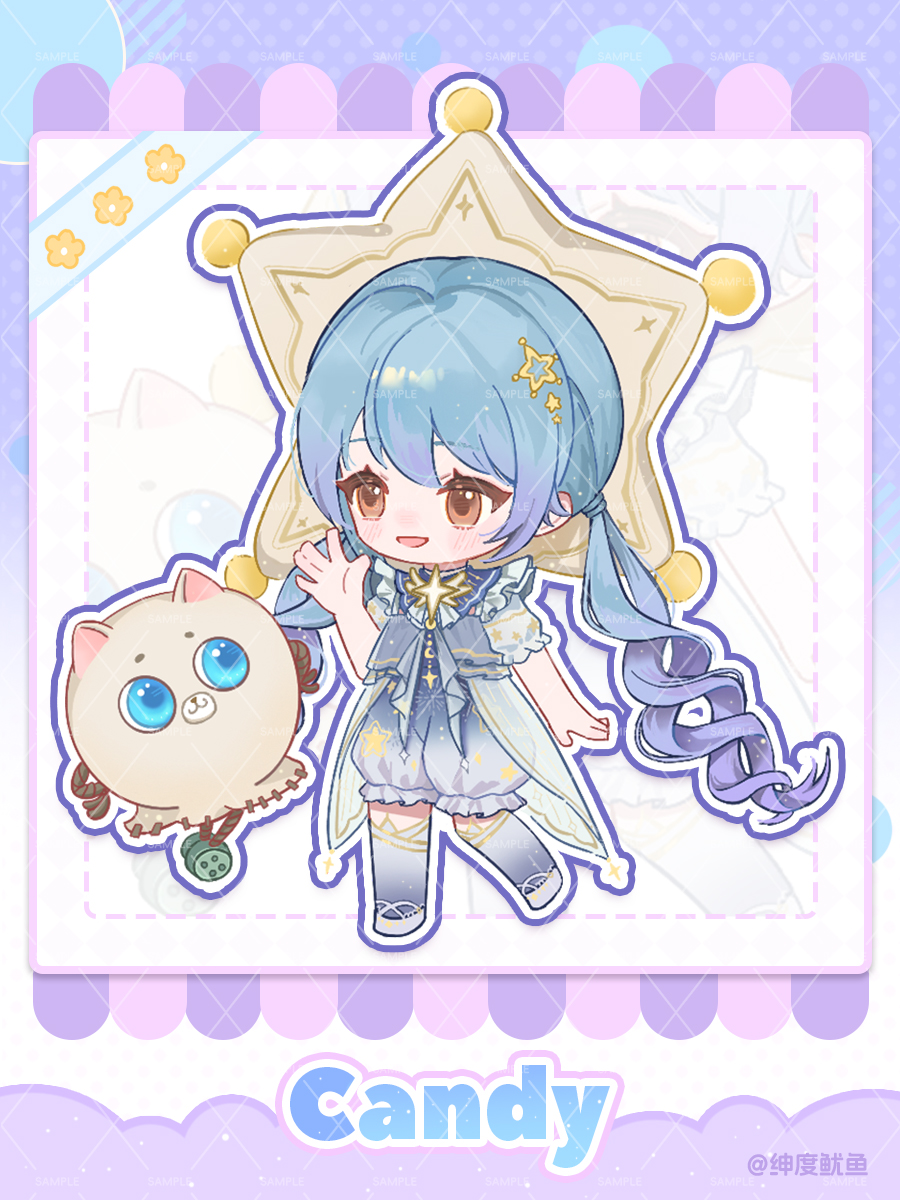 1girl, absurdly_long_hair, artist_name, bare_arms, beanie_(infinity_nikki), blue_hair, brooch, brown_eyes