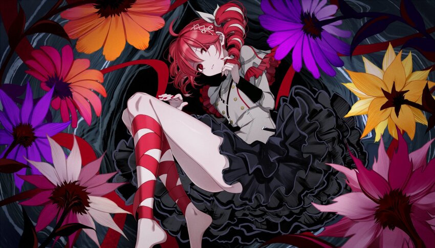 1girl, ahoge, bake_no_hana_(vocaloid), belt, black_belt, bow, breasts, buttons