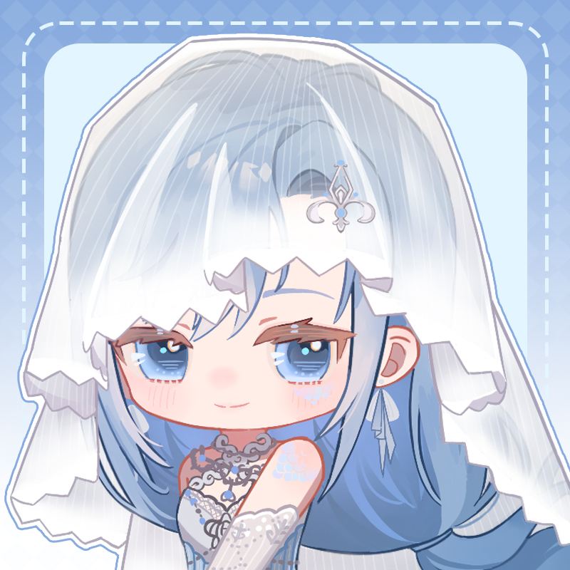 1girl, argyle_border, bare_shoulders, blue_background, blue_border, blue_eyes, blue_hair, blue_scales