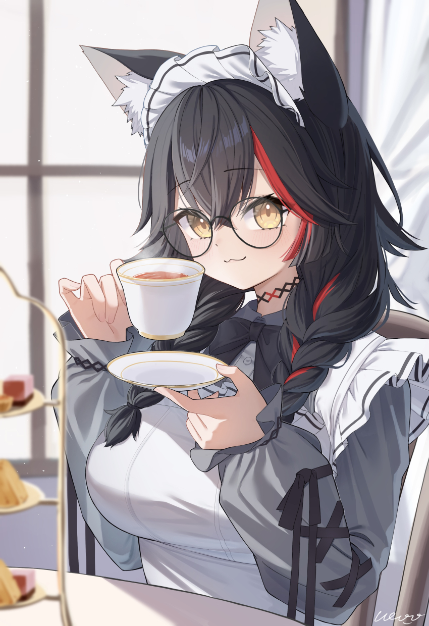 1girl, :3, absurdres, ai_(u_e_o_o), animal_ear_fluff, animal_ears, black_bow, black_bowtie