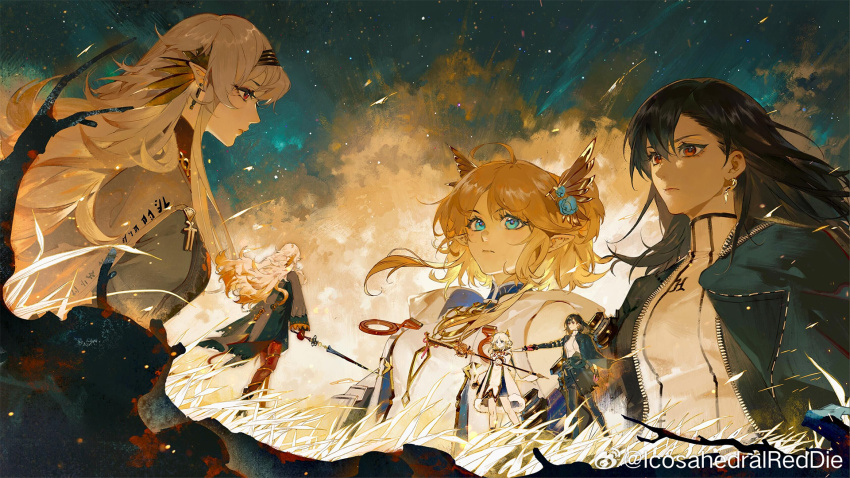 astero_(ex_astris), black_hair, black_socks, blue_eyes, coat, earrings, elf, ex_astris