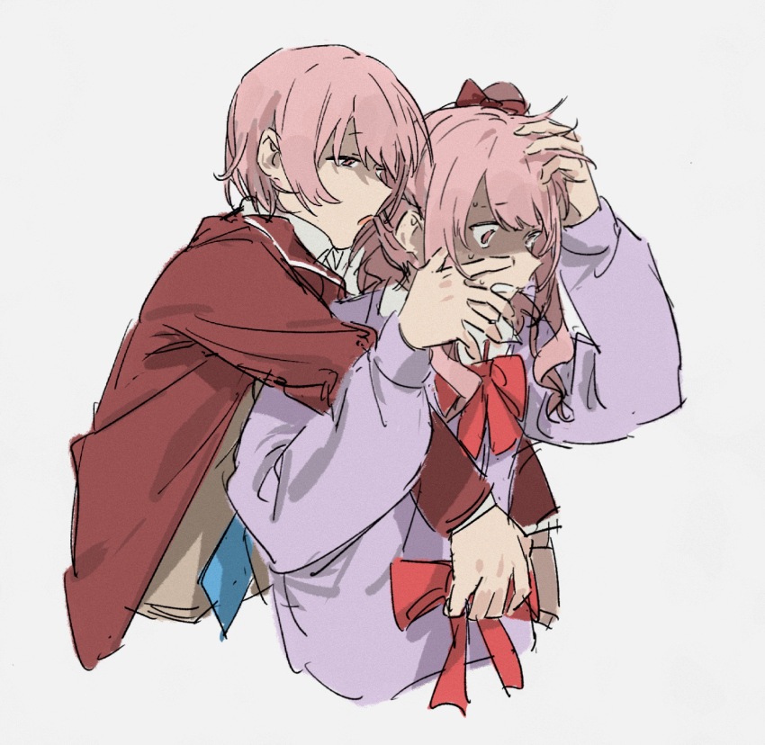 2others, akiyama_mizuki, akiyama_mizuki_(middle_school), androgynous, bow, bowtie, cardigan, dual_persona