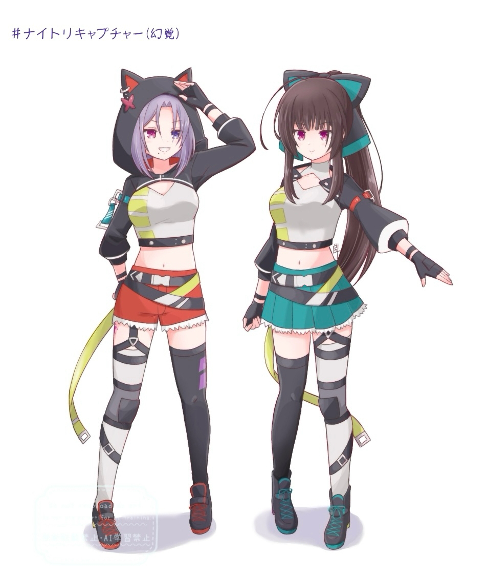 2girls, :d, adapted_costume, aizawa_kazuha, aizawa_kazuha_(cosplay), alternate_hairstyle, animal_ears, animal_hood