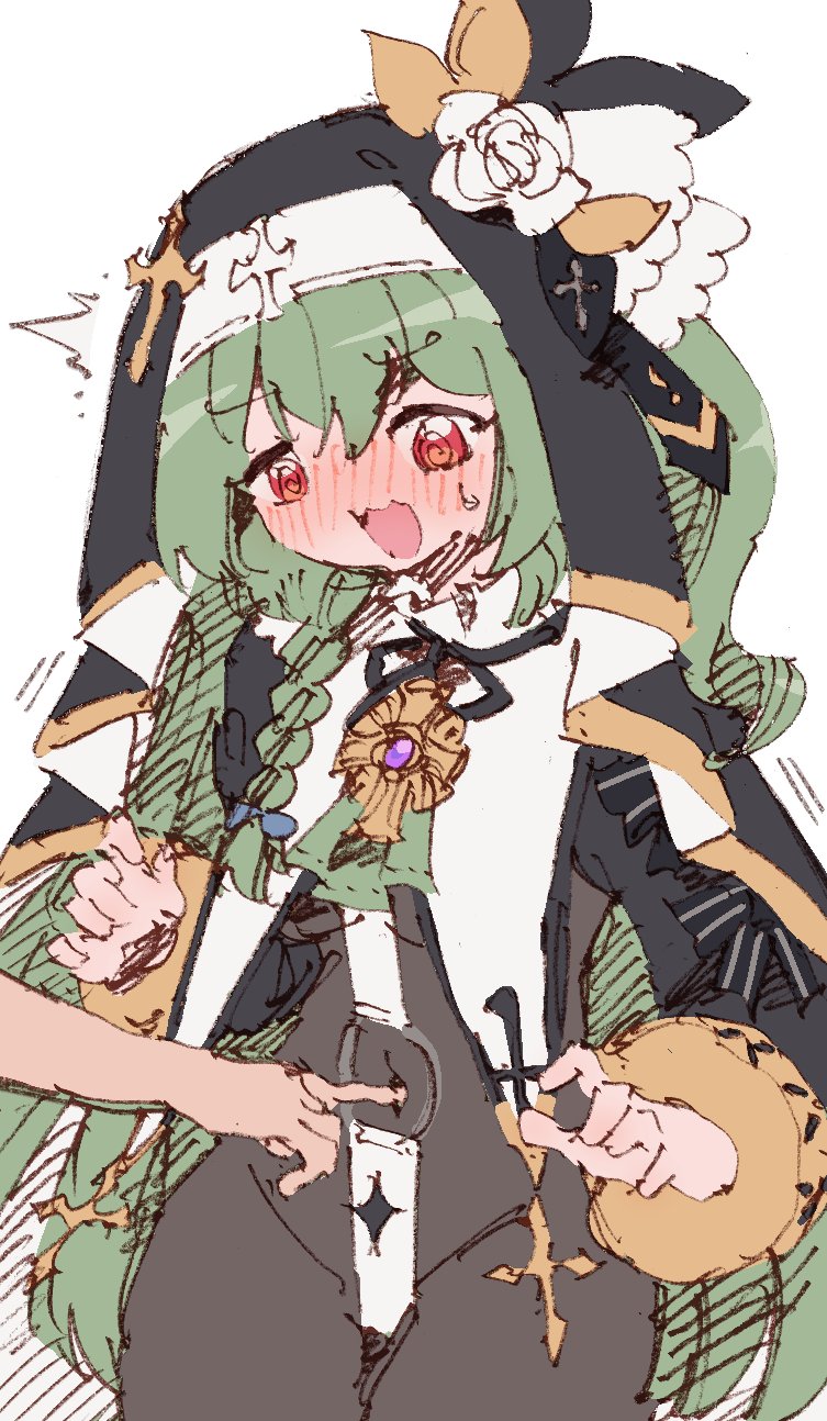 1girl, @_@, ^^^, blush, bodystocking, borrowed_character, braid, cross