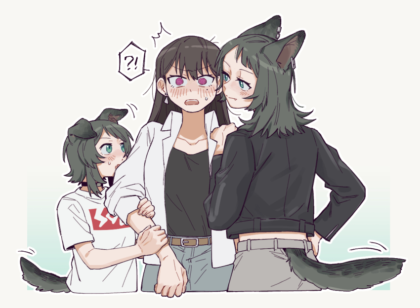 !?, 3girls, @_@, aged_down, animal_ears, bang_dream!, bang_dream!_it's_mygo!!!!!, black_choker