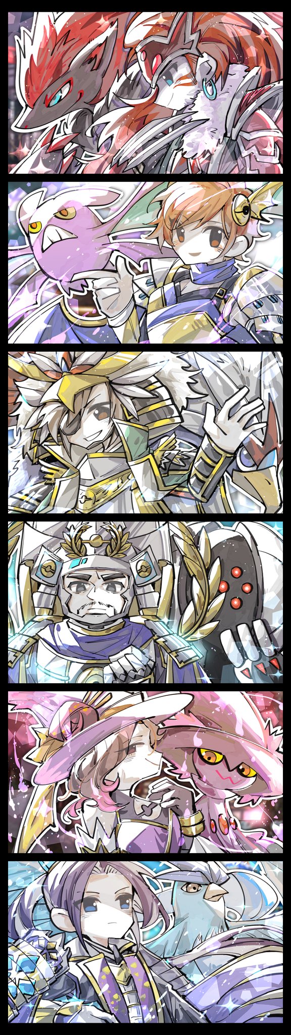 akechi_mitsuhide_(sengoku_musou), articuno, blue_eyes, braviary, brown_eyes, brown_hair, crobat, date_masamune_(sengoku_musou)