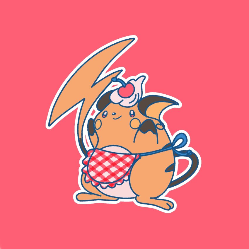 animal_focus, animal_hands, apron, black_eyes, brown_fur, cherry, closed_mouth, cosplay