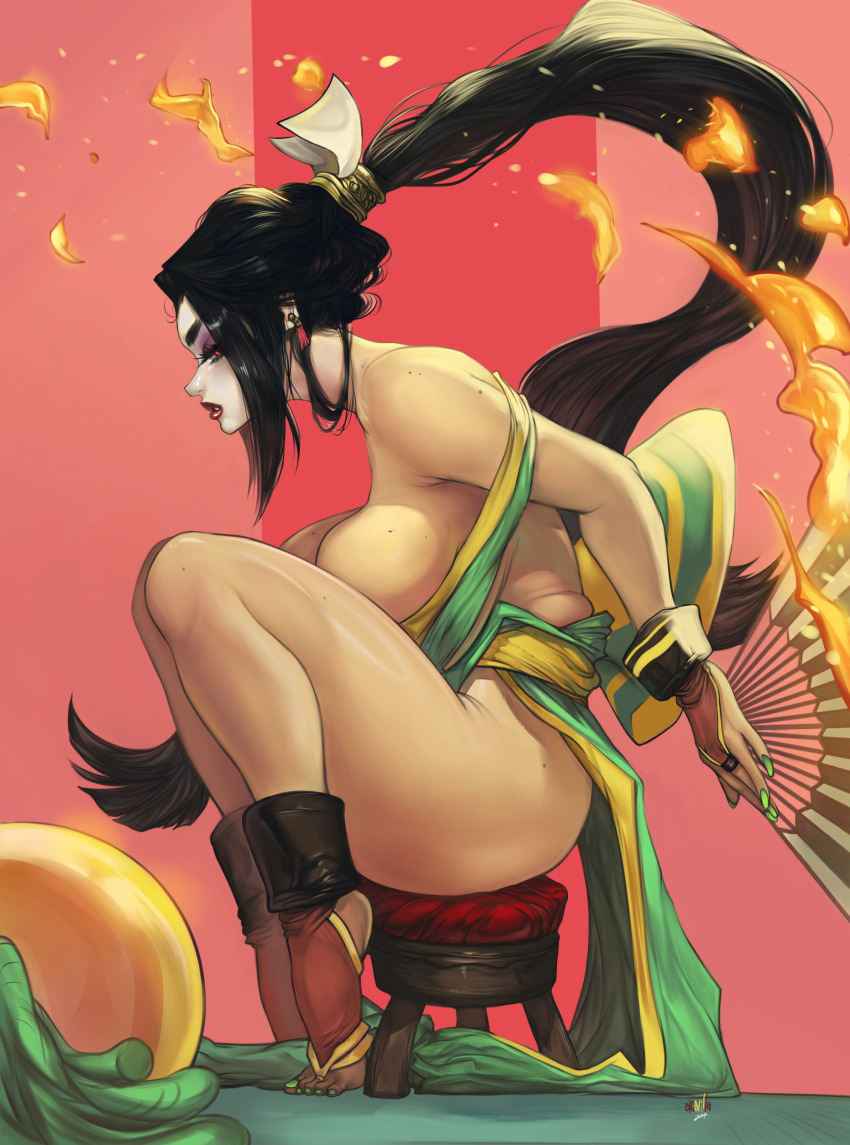 1girl, absurdres, bare_shoulders, black_hair, breasts, brown_hair, commentary, earrings