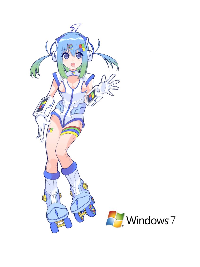 1girl, blue_shoes, bodysuit, breasts, commentary, english_commentary, full_body, gloves