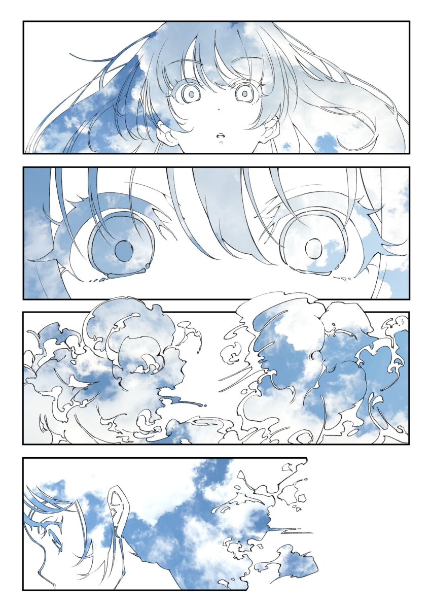 1girl, close-up, cloud, dissolving, highres, insomnia_(insomnia_plus), long_hair, looking_at_viewer