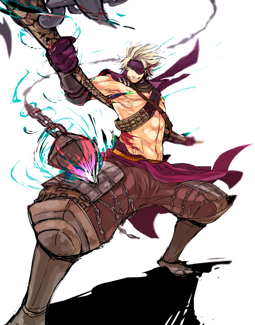 1boy, absurdres, belt, boots, chain, chosokabe_motochika_(sengoku_basara), chousokabe_motochika_(sengoku_basara), eyepatch