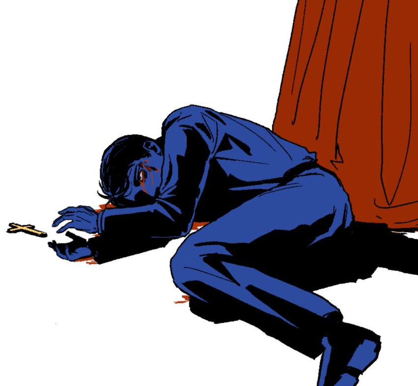 2boys, belt, blood, blood_on_face, bloody_tears, commentary, cross, crucifix