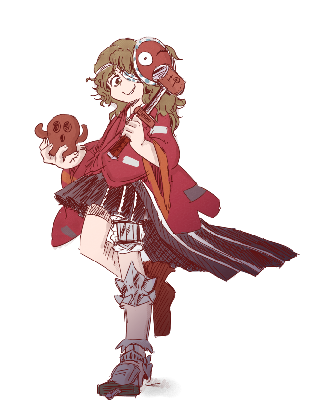 1other, ametsukana_yago, androgynous, bandage_over_one_eye, bandaged_leg, bandages, black_hakama, brown_eyes