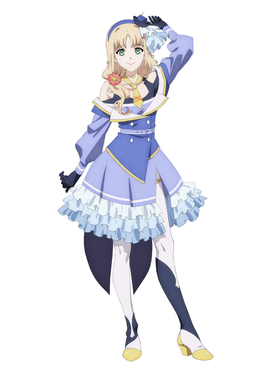 1girl, bare_shoulders, belt, blonde_hair, bodysuit, boots, ciel_(synduality), dress