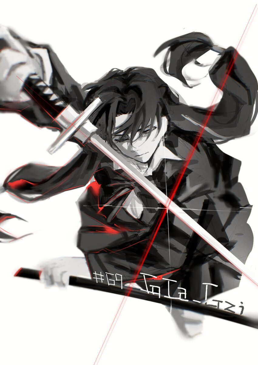 1girl, absurdres, artist_name, braid, chinese_text, closed_eyes, gleam, highres