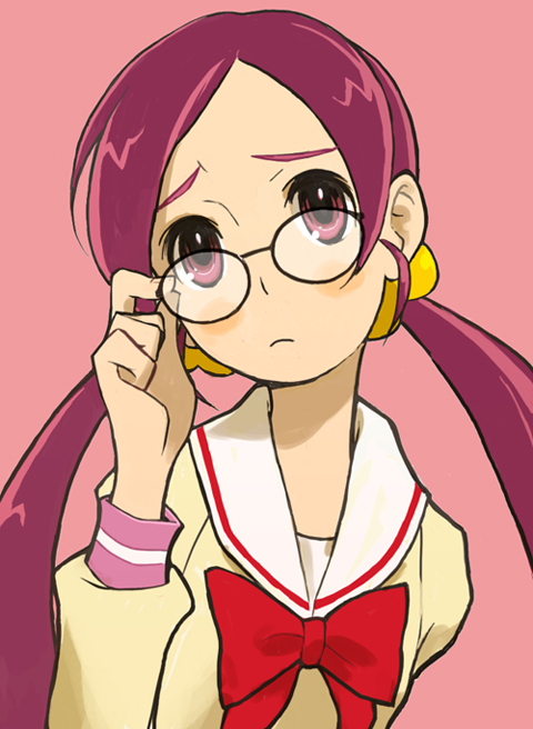 10s, 1girl, abe_jun, adjusting_eyewear, bad_id, bad_pixiv_id, blush, female_focus
