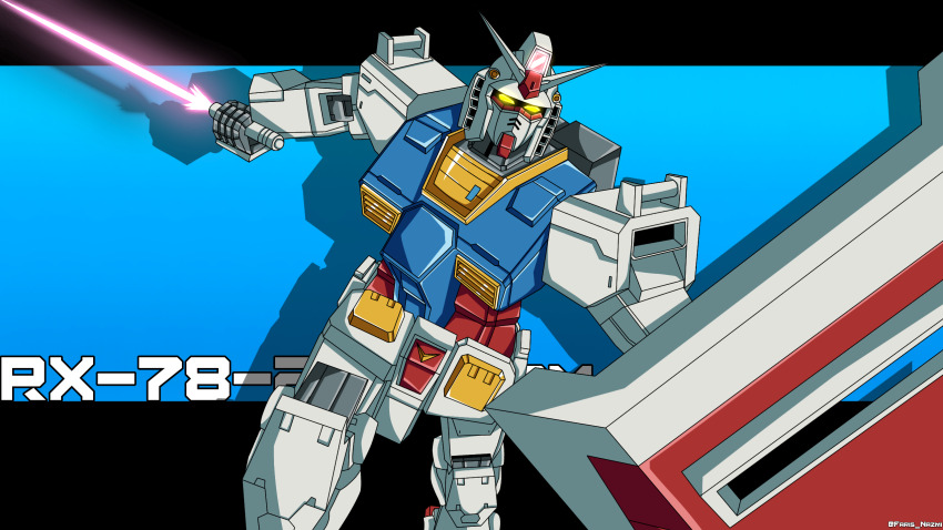 earth_federation, energy_sword, glowing, glowing_eyes, gundam, gundrass, highres, holding