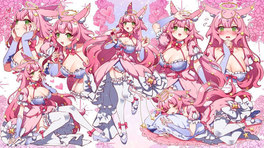 absurdres, animal_ears, blush, breasts, cleavage, dreamy_etude, dreamyetude, frilled_thighhighs