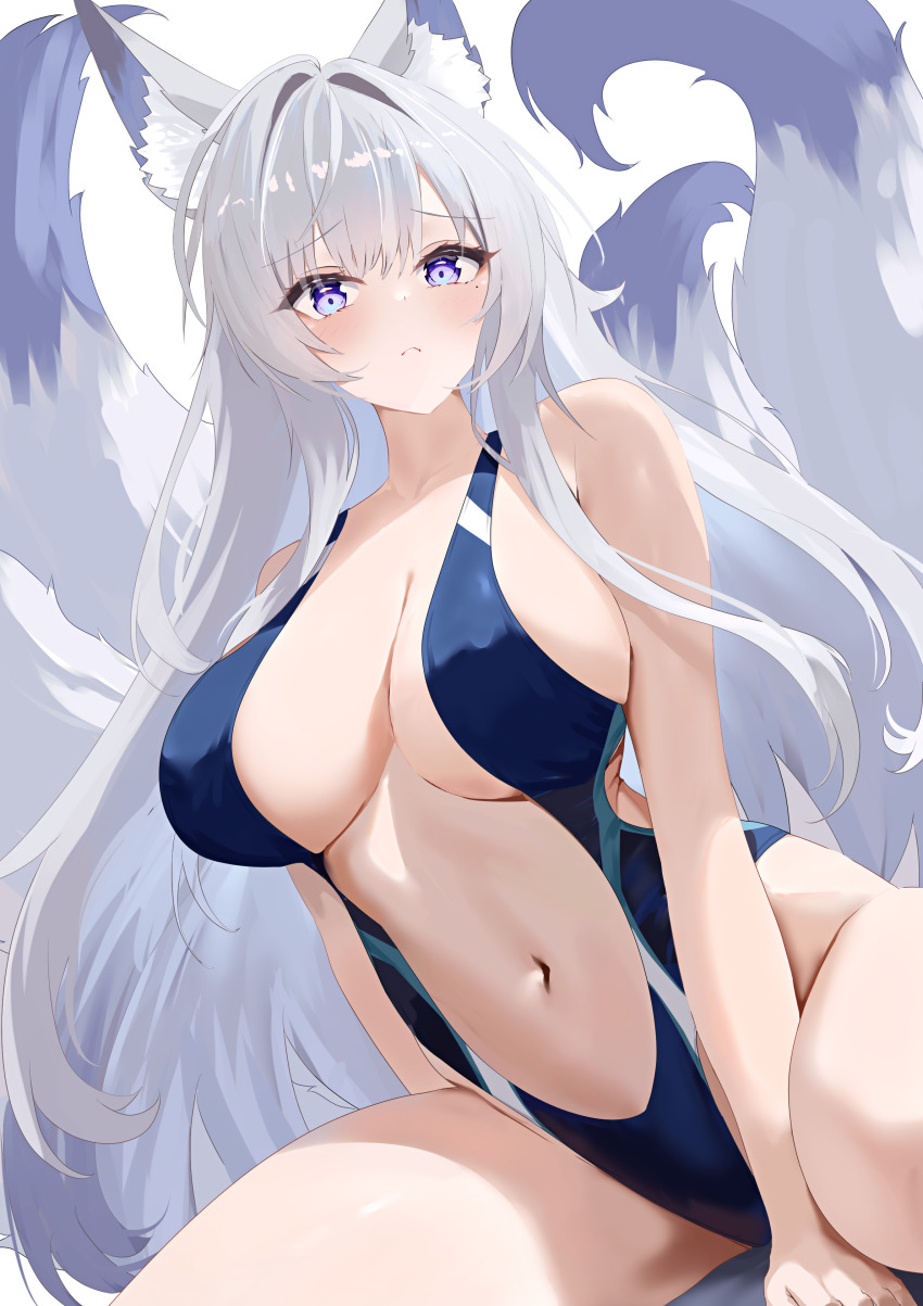 1girl, absurdres, alternate_costume, animal_ear_fluff, animal_ears, azur_lane, breasts, competition_swimsuit