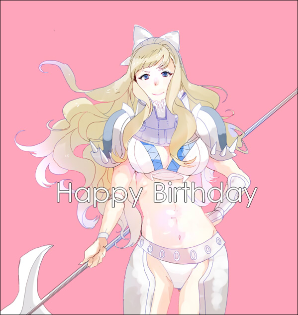 1girl, armor, axe, battle_axe, bikini_armor, blonde_hair, blue_eyes, bow